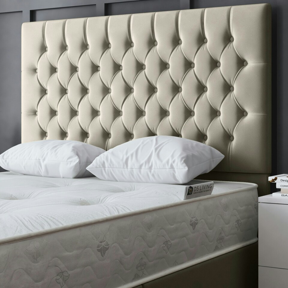 image 1 of Seraphine Divan Bed with Upholstered Headboard - Two Drawers - Beige - King