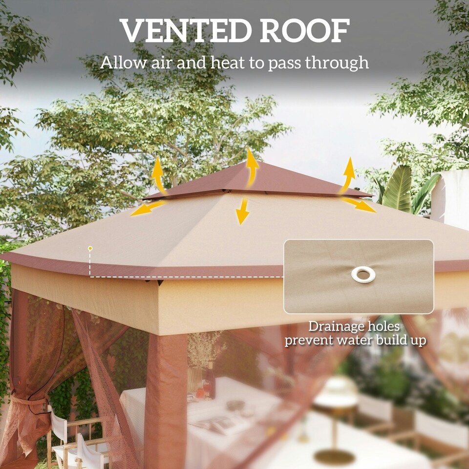 image 1 of Outsunny Garden Folding Tent Heavy Duty Pop Up Gazebo for Party Khaki