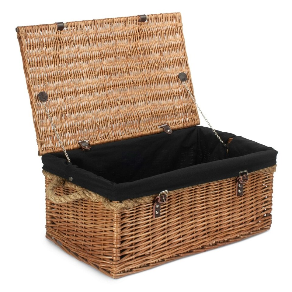 image 1 of 61cm Double Steamed Wicker Rope Handled Trunk with Lining Blue | Blue | One Size
