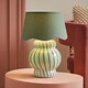 image 2 of ValueLights Taffy Green Stripe Table Lamp Sage Scallop Shade & Bulb | Green