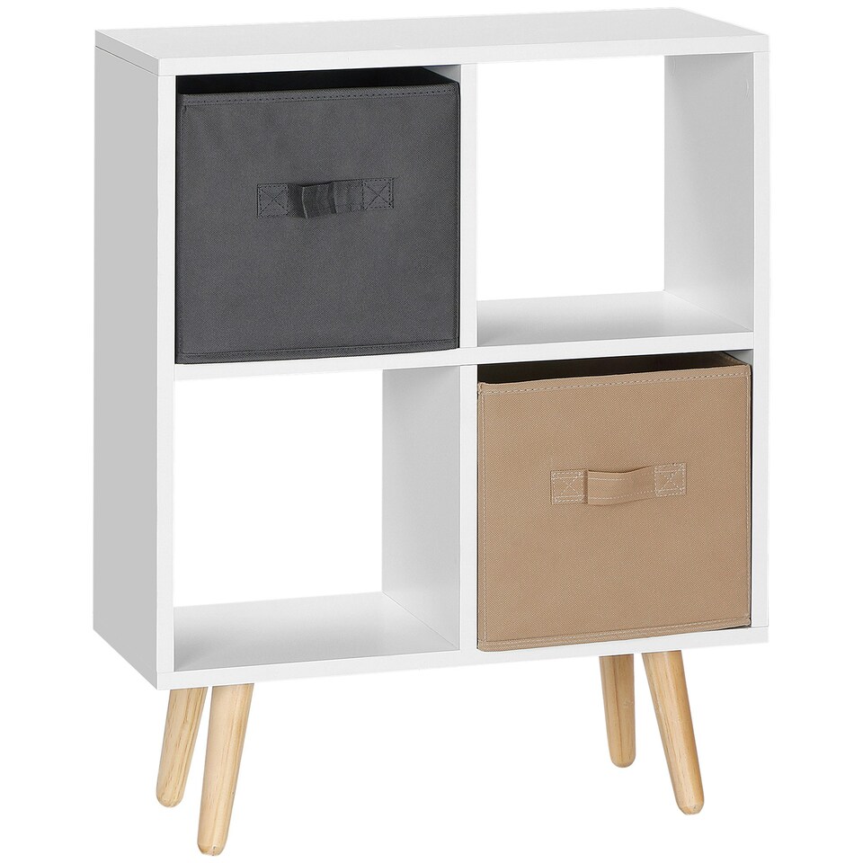 image 1 of HOMCOM Freestanding 4 Cube Storage Cabinet Unit Bookcase w/ 2 Drawer
