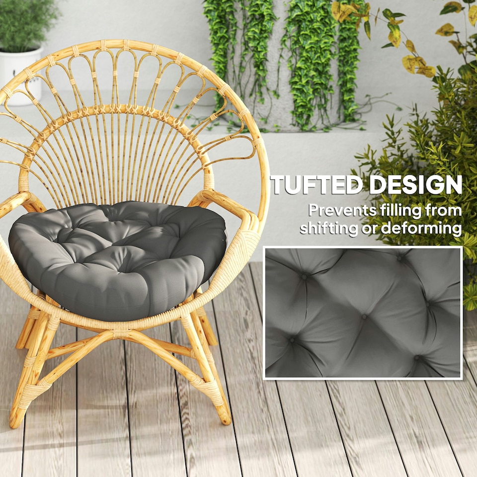 image 1 of Outsunny Outdoor Seat Cushions Set of 2, Tufted Round Chair Pads, Dark Grey 