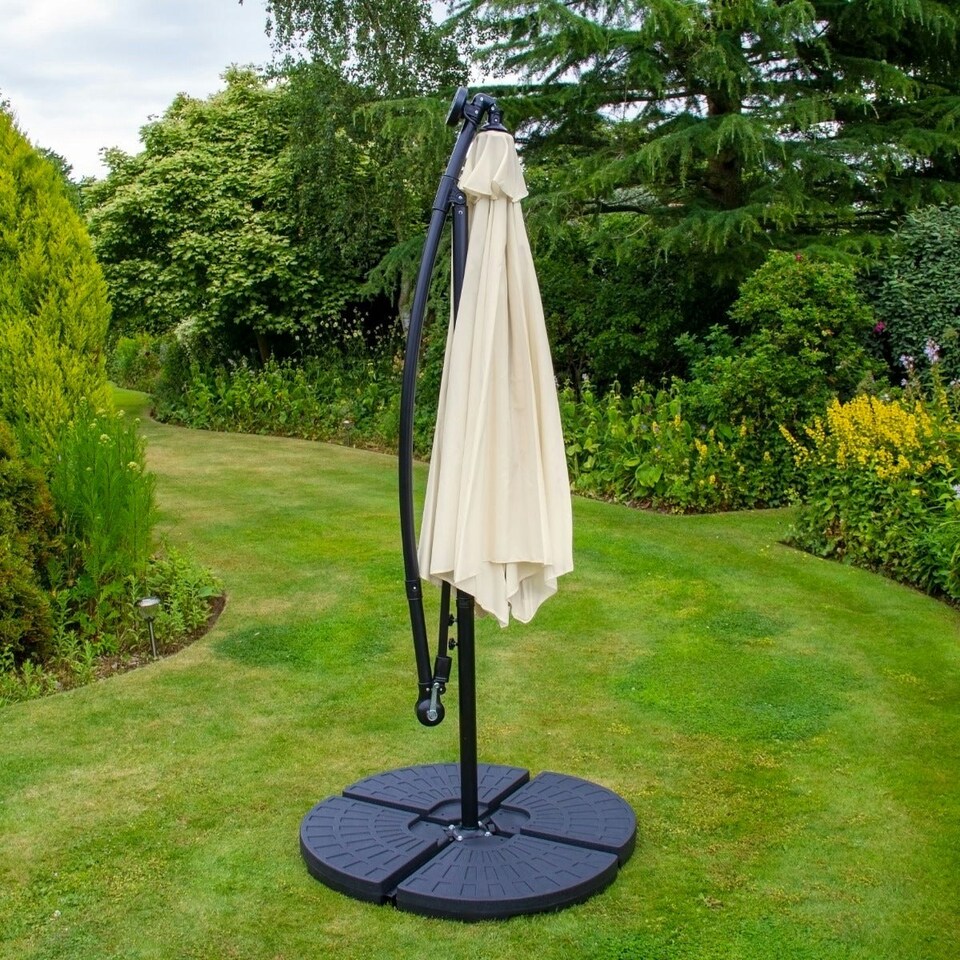 image 1 of Cream 3m LED Cantilever Parasol With Fan Base