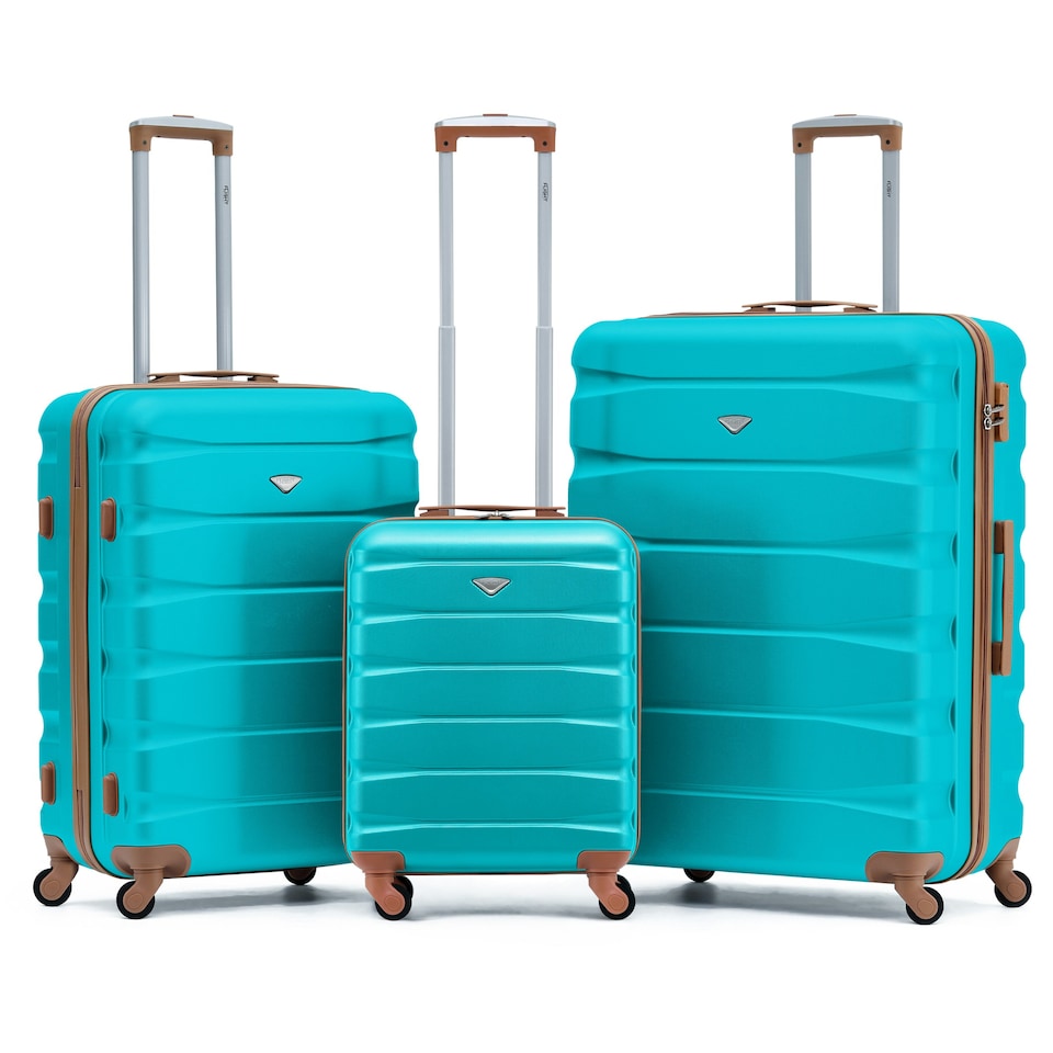image 1 of Flight Knight Suitcase Set, Large Suitcase, Extra Large Suitcase, Cabin Suitcase 55x40x20cm - 60+ Airlines Approved - EasyJet, Jet2, Ryanair Priority Carry On | Blue | Aqua/Tan | Large