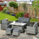 image 2 of Outsunny Rattan Garden Furniture Sofa Set Armchairs Fire Pit Table