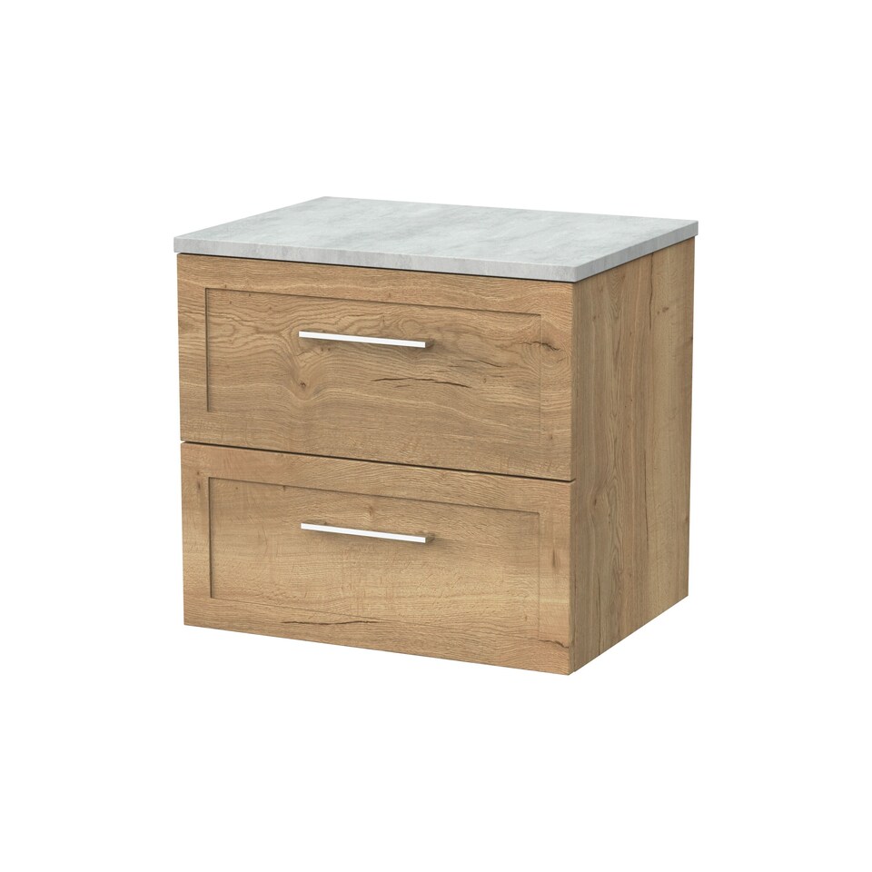 image 1 of Balterley Stonnall Traditional Wall Hung 2 Drawers Vanity Unit with Bellato Grey Laminate Worktop, 600mm, Autumn Oak