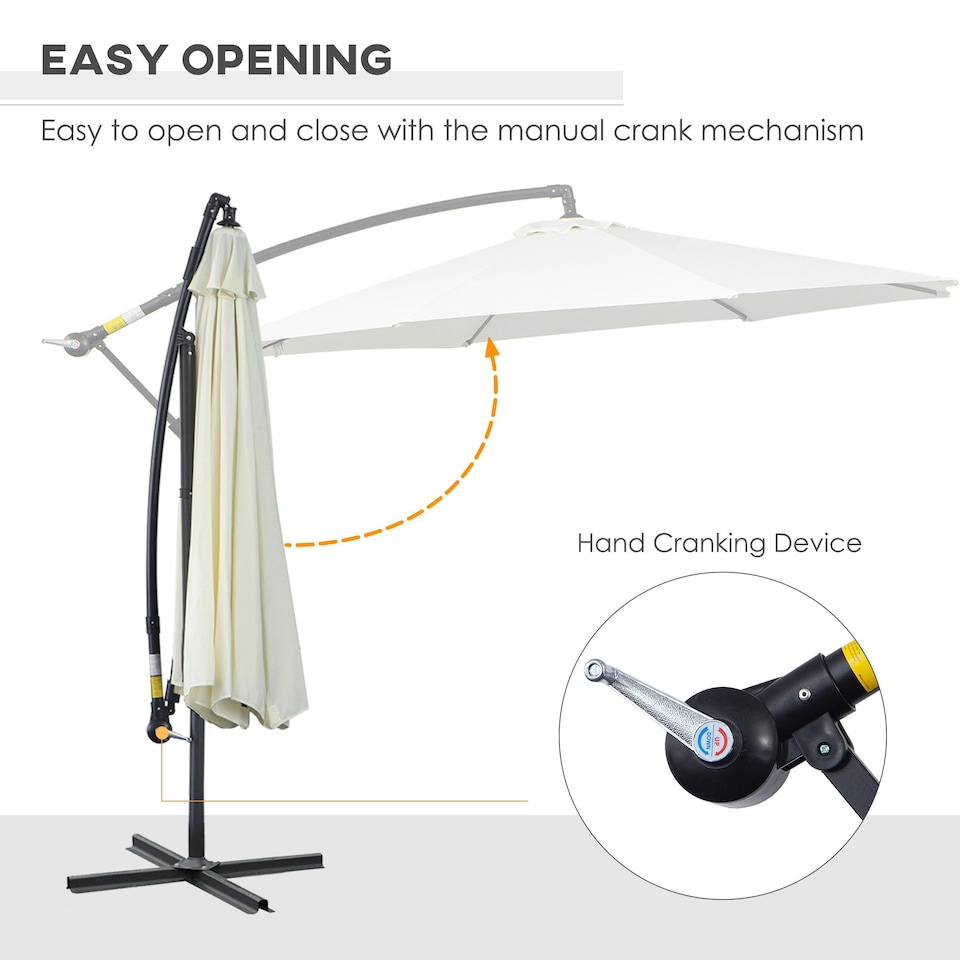image 1 of Outsunny 3(m) Garden Banana Parasol Cantilever Umbrella, Cream White