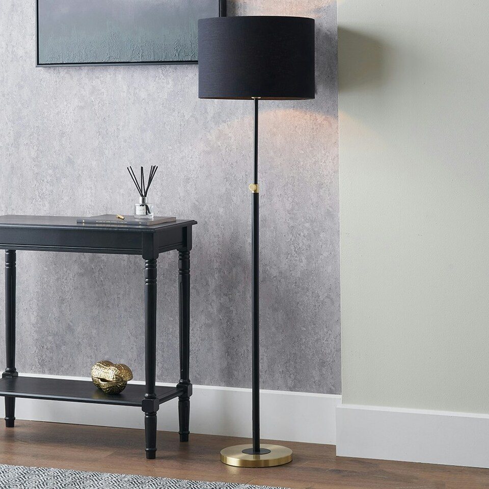 image 1 of Black and Gold Metal Rise and Fall Floor Lamp Black | Gold