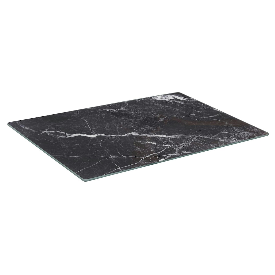 image 1 of Harbour Housewares Rectangle Glass Chopping Board - 30cm x 20cm - Black Marble - Cutting Board Worktop Saver Worksurface Protector Glass Chopping Board Black