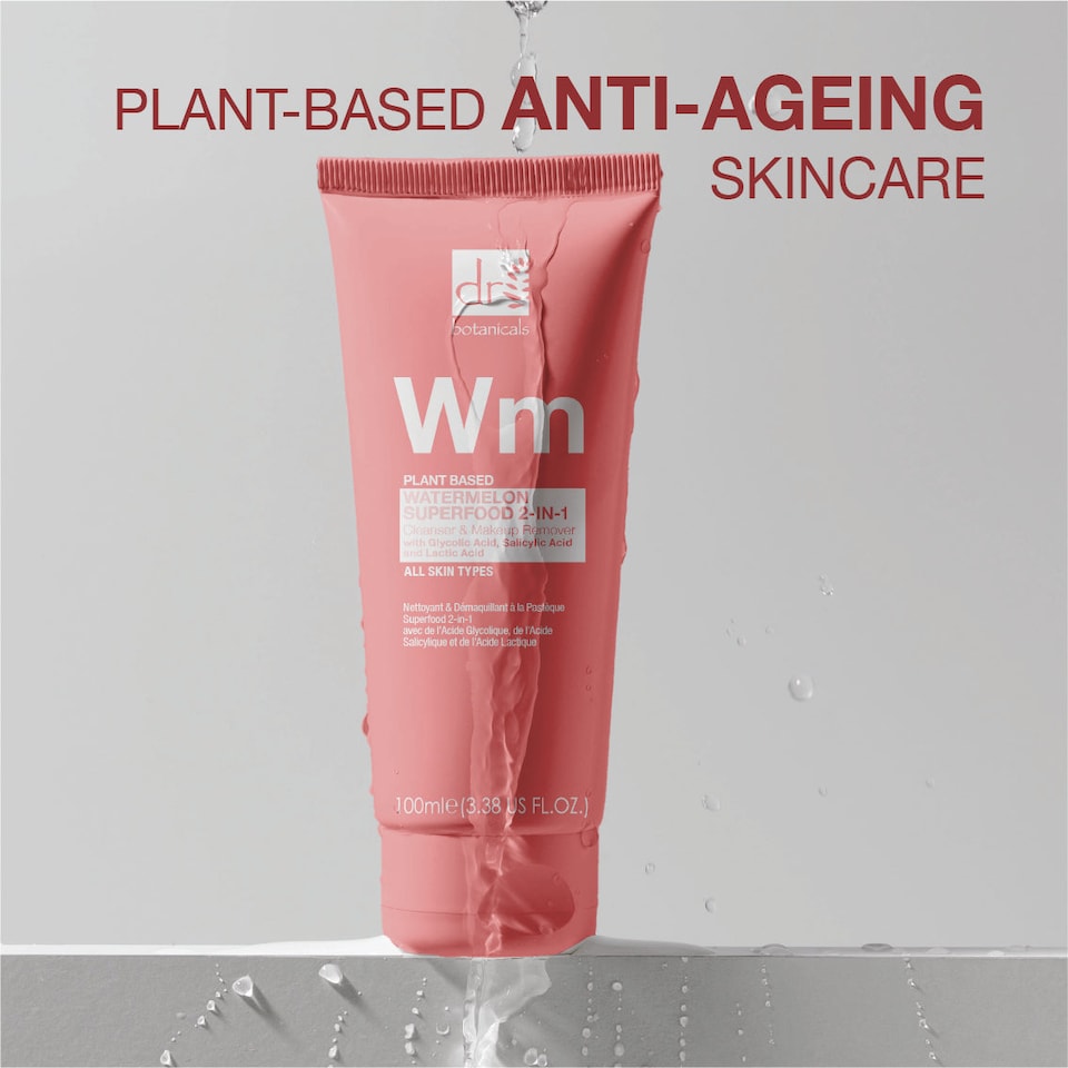 image 1 of Dr Botanicals Watermelon Superfood 2-in-1 Cleanser & Makeup Remover 100ml with Glycolic Acid, Salicylic Acid and Lactic Acid