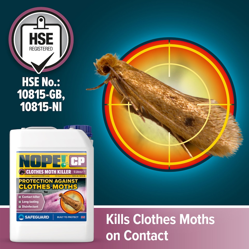 image 1 of NOPE CP Moth Killer (5L & Sprayer) Fast acting, Odourless, Long-lasting Moth Repellent for Home, Clothes, Wardrobe, Room & Carpets