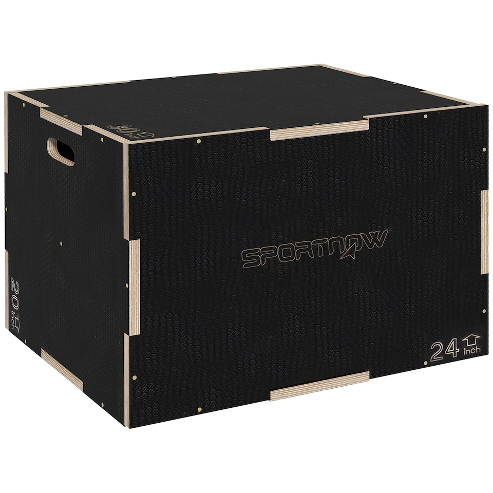 image 1 of SPORTNOW 41/51/61cm Pylometric Jump Box, Wooden Pylo Box for Home Gym | Black