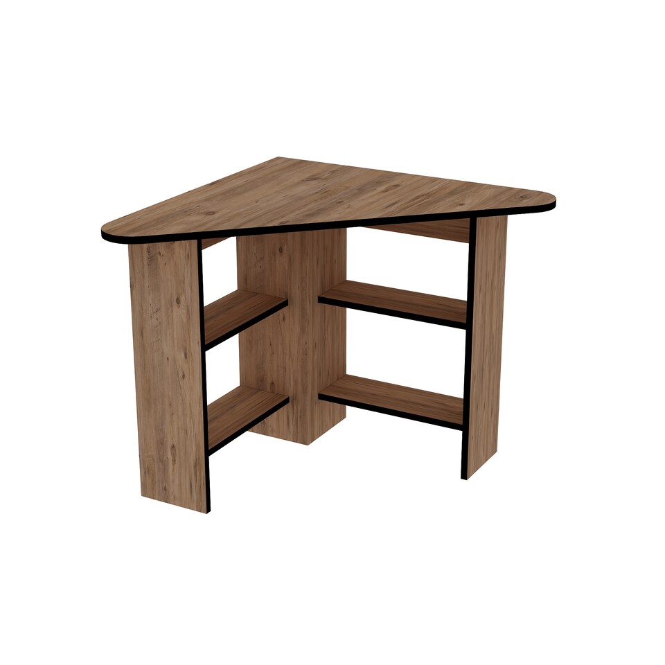 image 1 of Corner Computer Desk with Shelves | Orange | Atlantic Pine & Black | 1