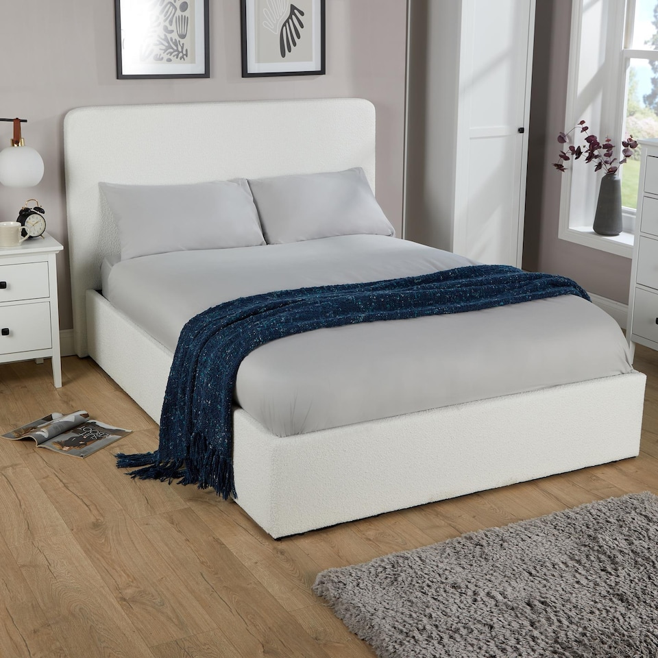 image 1 of Ottoman Small Double 4ft Storage Gas Lift Boucle Upholstery Bedroom Furniture