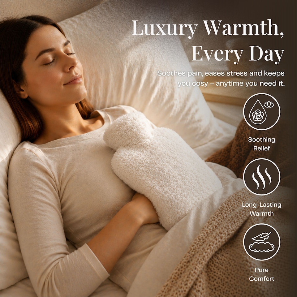 image 1 of 1L Hot Water Bottle - Luxury, Soft and Washable Hot Water Bag for Hot and Cold Compress