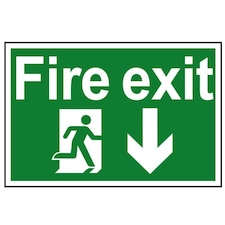 Scan Fire Exit Running Man Arrow Down - Pvc Sign 300 X 200mm - Multi Colour - 200 x 300mm