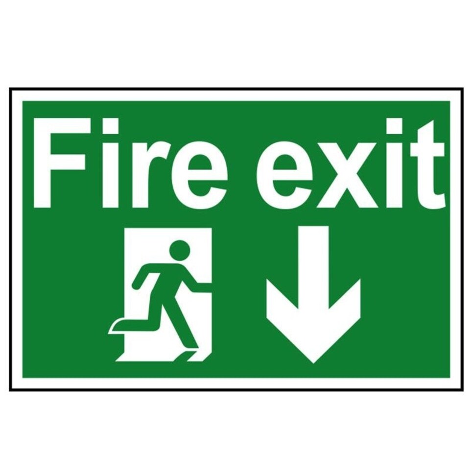 Scan Fire Exit Running Man Arrow Down - Pvc Sign 300 X 200mm - Multi Colour - 200 x 300mm