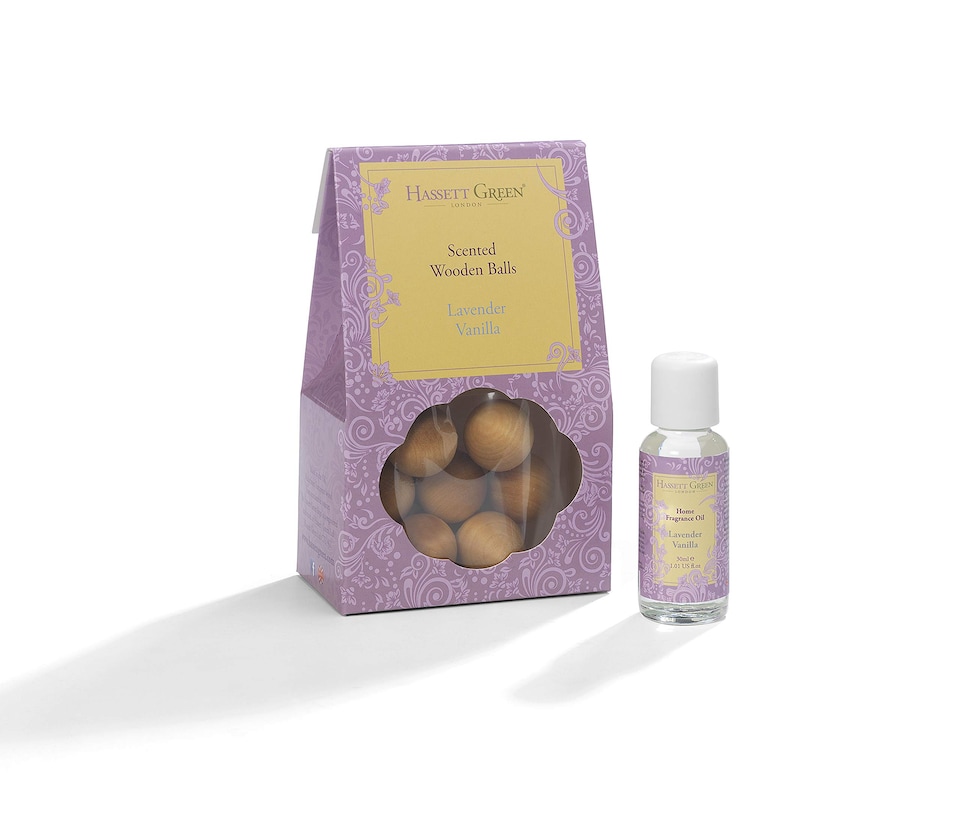 image 1 of Hassett Green London - Lavender Vanilla - Scented Wooden Balls Pack of 12 plus 30ml Bottle of Home Fragrance Oil for Refreshing - Alternative to Pot Pourri, Diffusers, Sachets and Drawer Liners