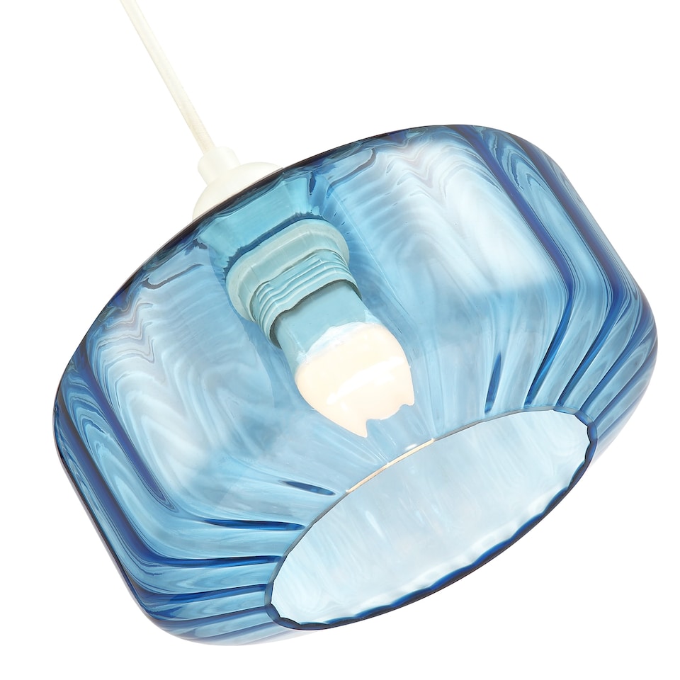 image 1 of Modern Midnight Blue Ribbed Glass Non Electric Pendant Shade with Flat Style | Blue