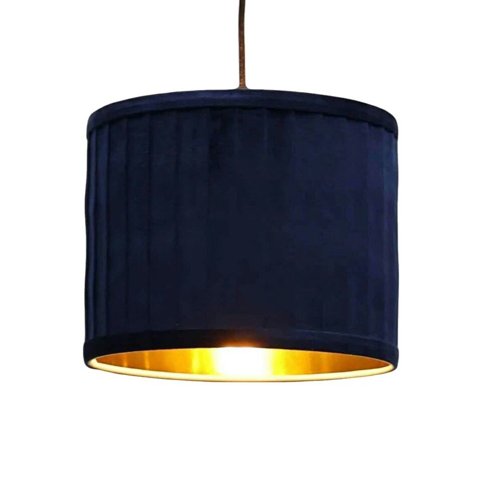 image 1 of First Choice Lighting Set of 2 Sundance Navy Blue Velvet Pleated 25cm Lamp Shades with Gold Inner Blue | Gold