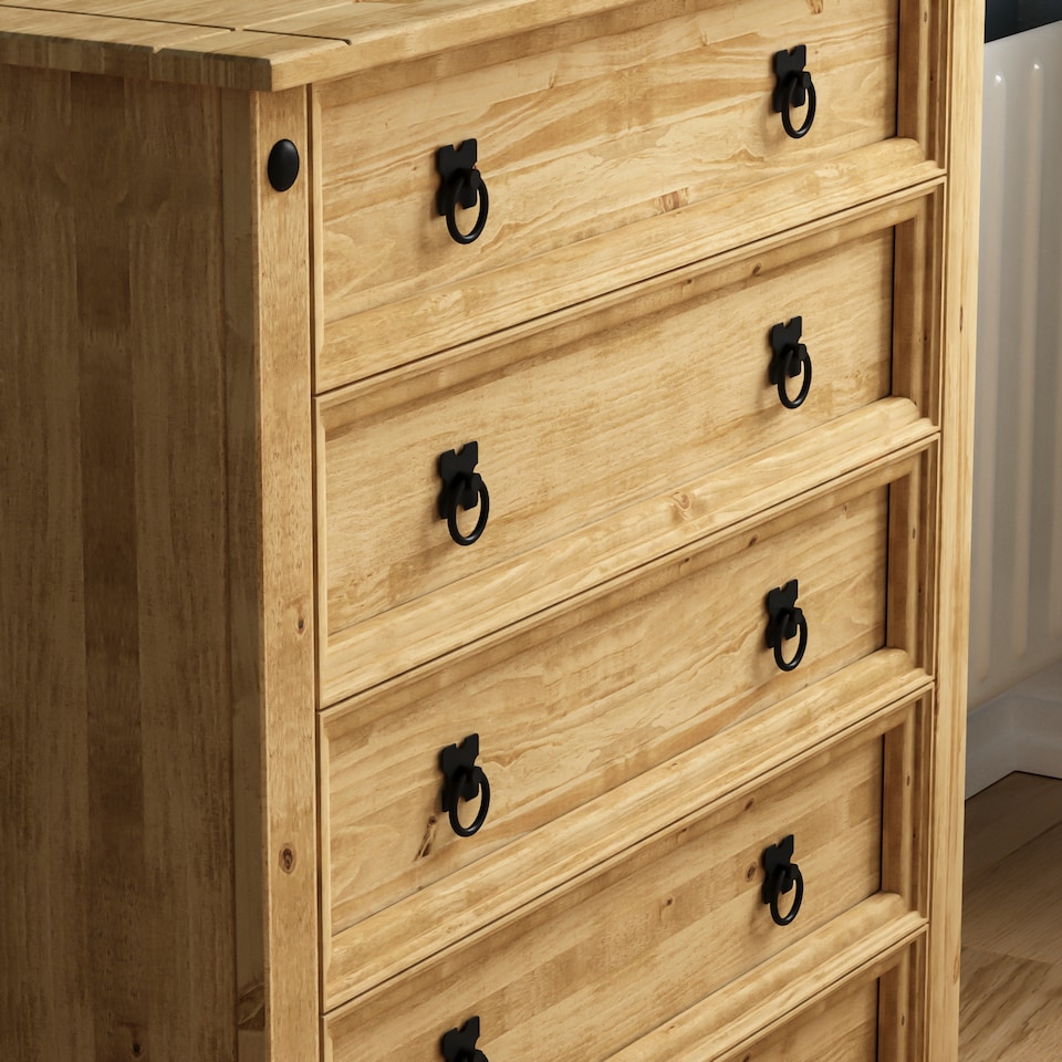 image 1 of Vida Designs Corona 5 Drawer Chest of Drawers Rustic Furniture, Solid Pine Wood