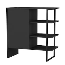 URBNLIVING 60cm Wood And Steel Side Cabinet With Shelves And Door | Black | Black | 60cm | 1