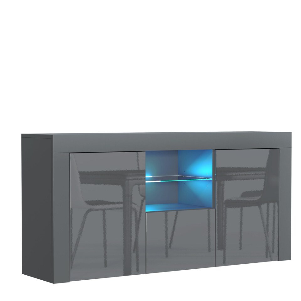 image 1 of TV Unit TV Stand Sideboard Media Cabinet Storage Cabinet Grey High Gloss LED 145cm