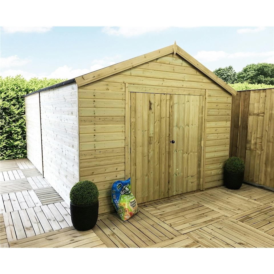image 1 of 16 x 8 WINDOWLESS T&G Apex Wooden Workshop / Garden Shed + Double Doors (16' x 8' / 16ft x 8ft) (16x8 )