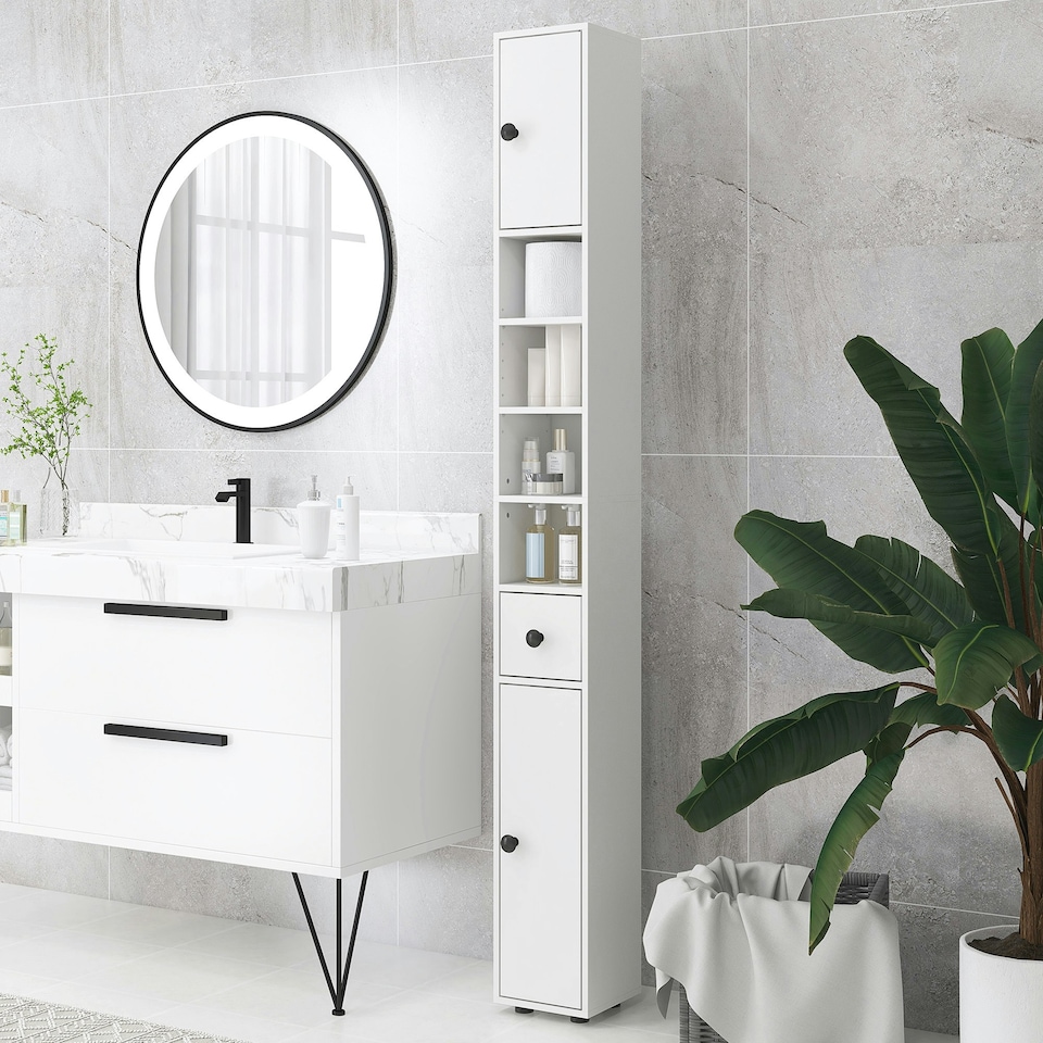 image 1 of Kleankin Slim Bathroom Cabinet, Toilet Roll Storage w/ Open Shelves, White
