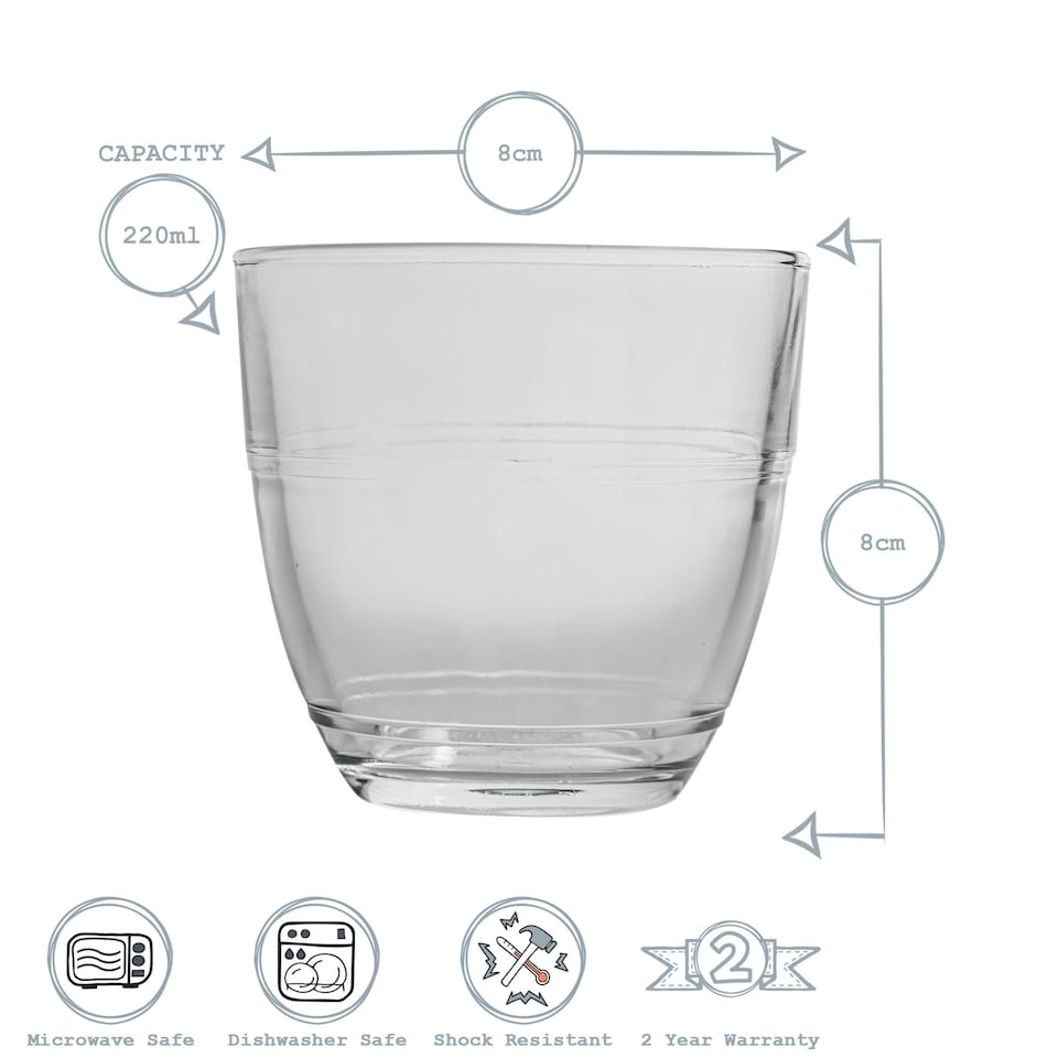 image 1 of Duralex Gigogne Glass Tumblers - 220ml Drinking Glasses for Water, Juice - Pack of 6 | Clear | Clear