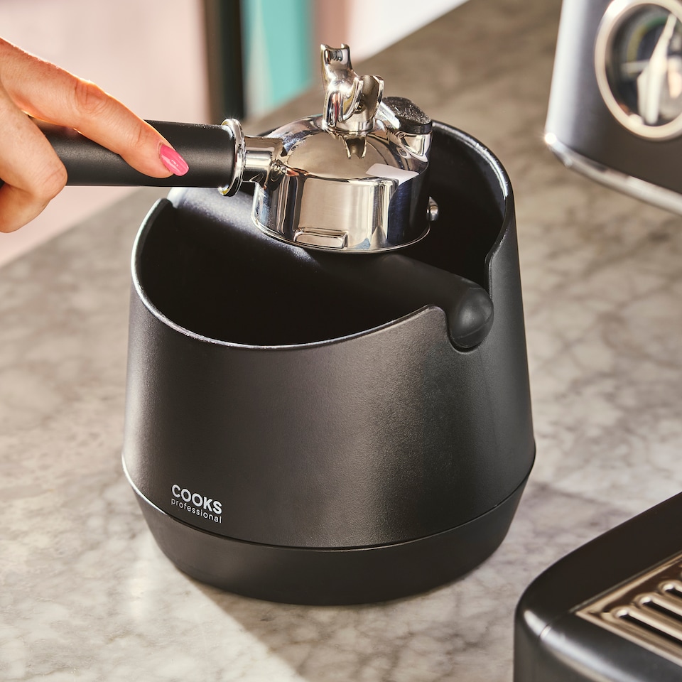 image 1 of Cooks Professional Espresso Knock Box - Coffee Grounds Bin with Non-Slip Base & Removable Silicone Coated Barista Bar