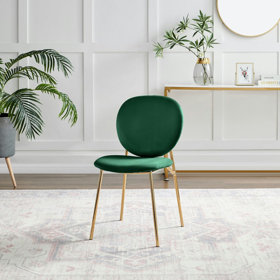 image 1 of Furniturebox Ivy 2x Green Velvet Gold Legs Dining Chair