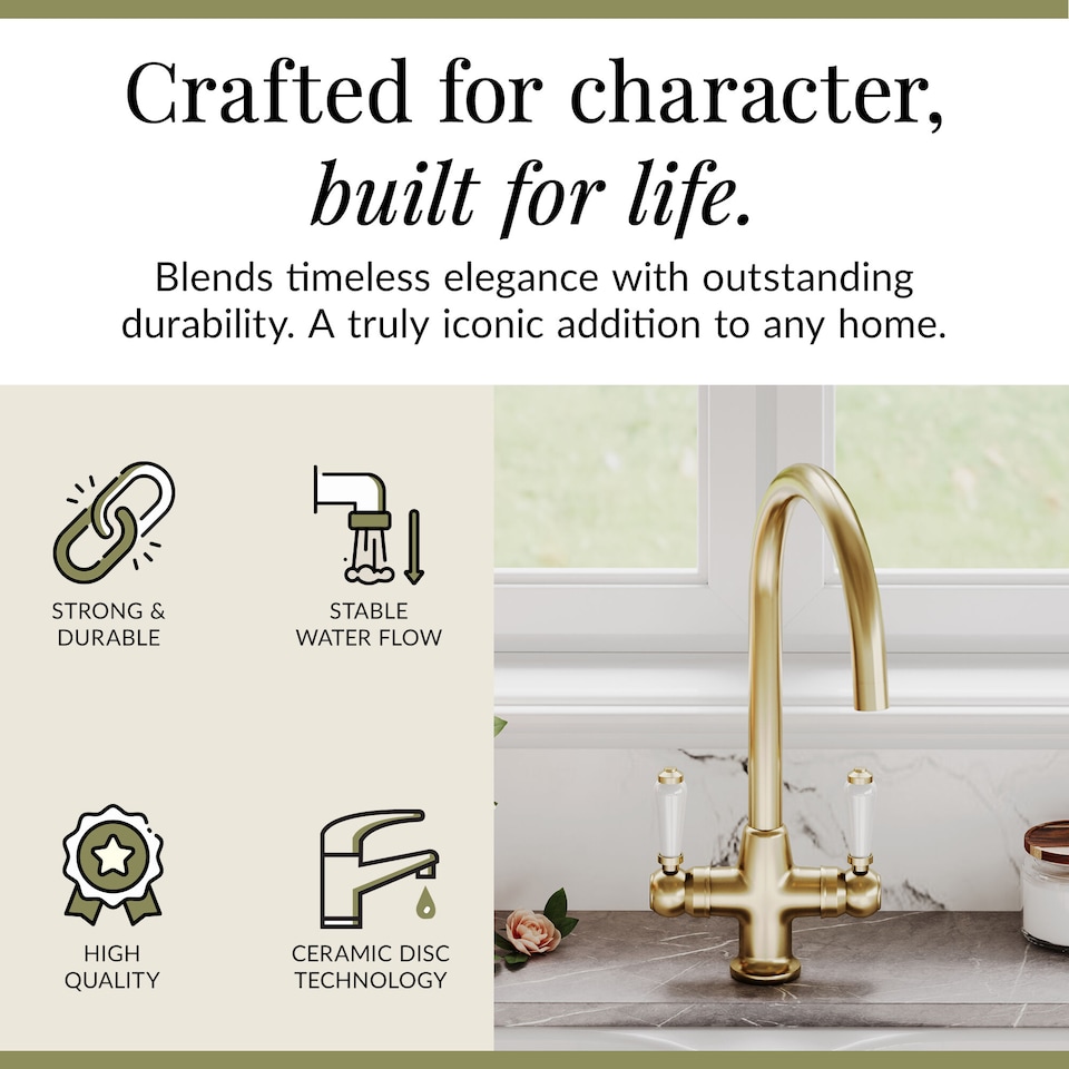 image 1 of Traditional Kitchen Sink Mono Mixer Tap - Brushed Brass Lever Handles | Copper | Brushed Brass | 1