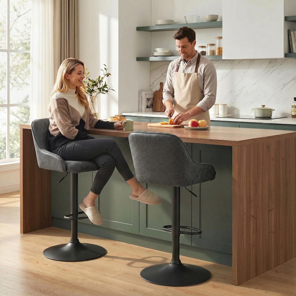 image 1 of HOMCOM Bar Stools Set of 2 Adjustable Swivel Counter Height