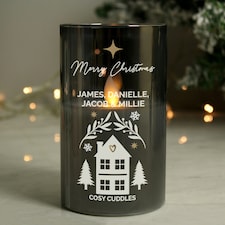 Personalised Christmas Smoked Glass LED Candle Black | One Size