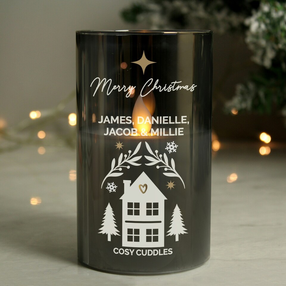 image 1 of Personalised Christmas Smoked Glass LED Candle Black | One Size