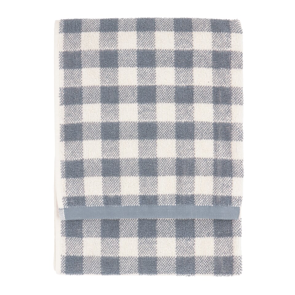image 1 of Yard Barton Gingham 100% Cotton Check Hand Towel, Denim Blue