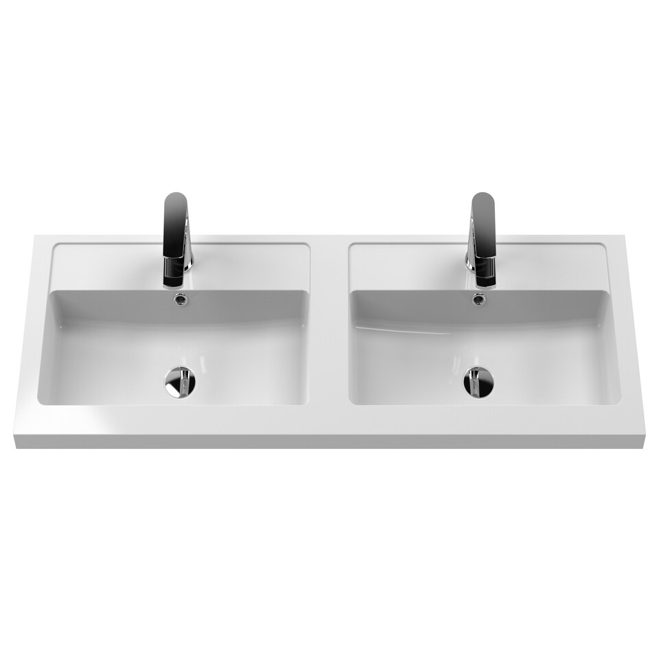 image 1 of Retro 2 Drawer Wall Hung Vanity Unit with Double Polymarble Basin - 1200mm - Satin Blue - Balterley Blue