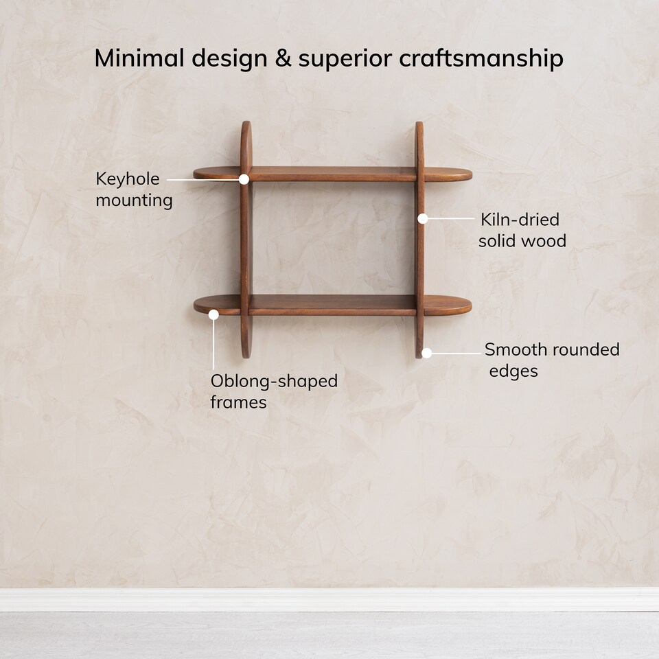 image 1 of Montague Floating Shelves - 2 Tier Solid Wood Wall Mounted Shelf