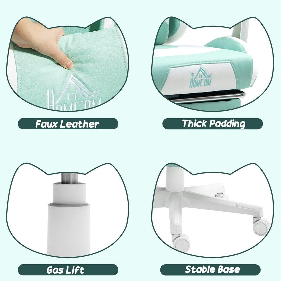 image 1 of HOMCOM Gaming Chair with Footrest, Reclining Computer Chair, Light Blue | Blue | White | One Size