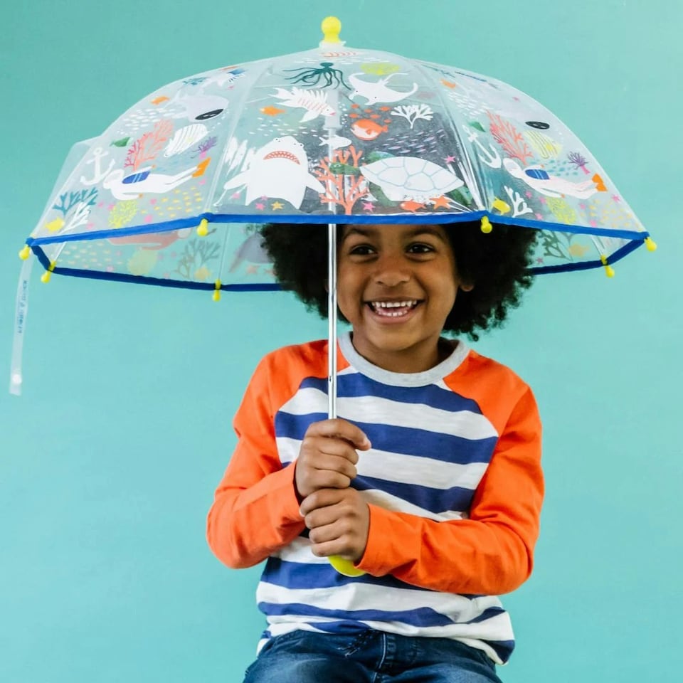 image 1 of Floss & Rock Kids Umbrella Colour Changing - Clear Deep Sea | Multi
