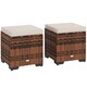 image 6 of Outsunny Set of 2 Rattan Footstool, Storage Ottoman w/ Cushions, Beige Cream
