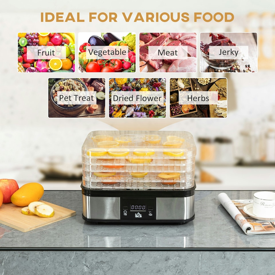 image 1 of HOMCOM 5 Tier Food Dehydrator, 245W for Drying Fruit, Meat, Vegetable, Black