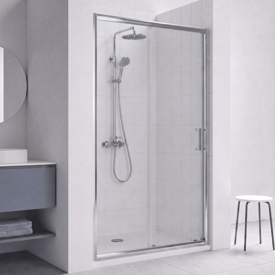 image 1 of Balterley Toughened Safety Glass Reversible Sliding Shower Door | Silver | Chrome | 1