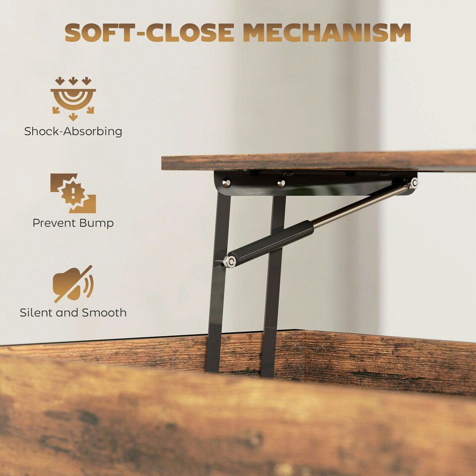 image 1 of HOMCOM Industrial Lift Top Coffee Table with Storage Shelf Rustic Brown Brown
