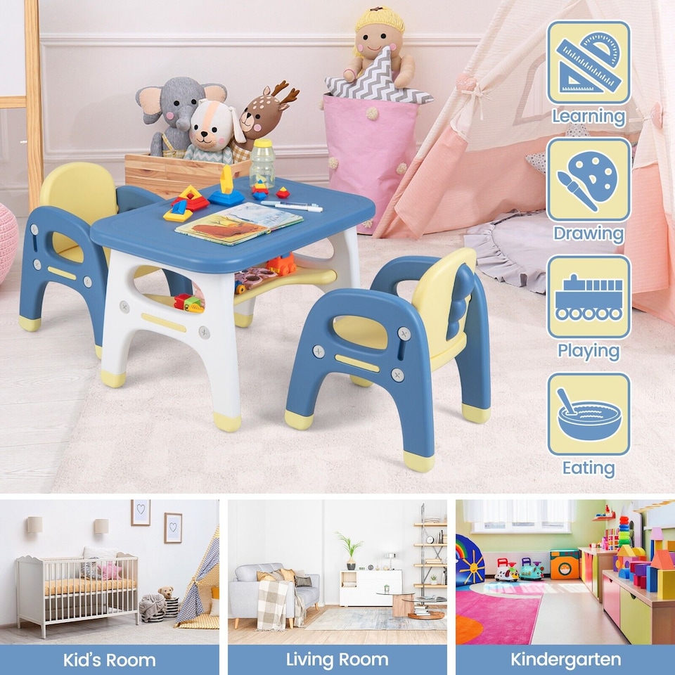image 1 of COSTWAY 3 Pcs Kids Table and Chair Set Toddler Activity Writing Table Set Arts & Crafts