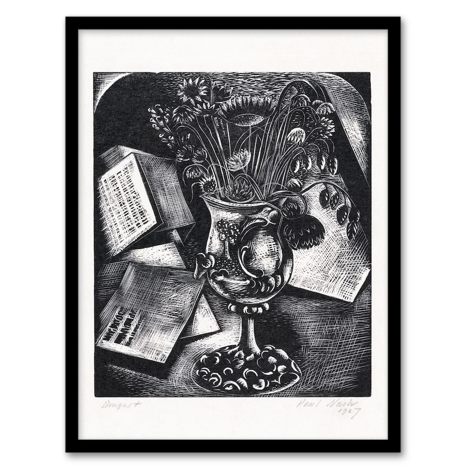 image 1 of Paul Nash Framed Wall Art Print Flower Bouquet Black White Still Life Home Décor