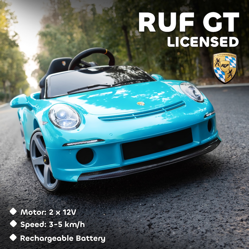 image 1 of AIYAPLAY RUF GT Licensed Electric Car for Kids, 12V Kids Ride on Car with Suspension System, Remote Control, Music, Horn, USB, Slow Start and Safety Belt for 3-5 Years Old Boys and Girls | Blue