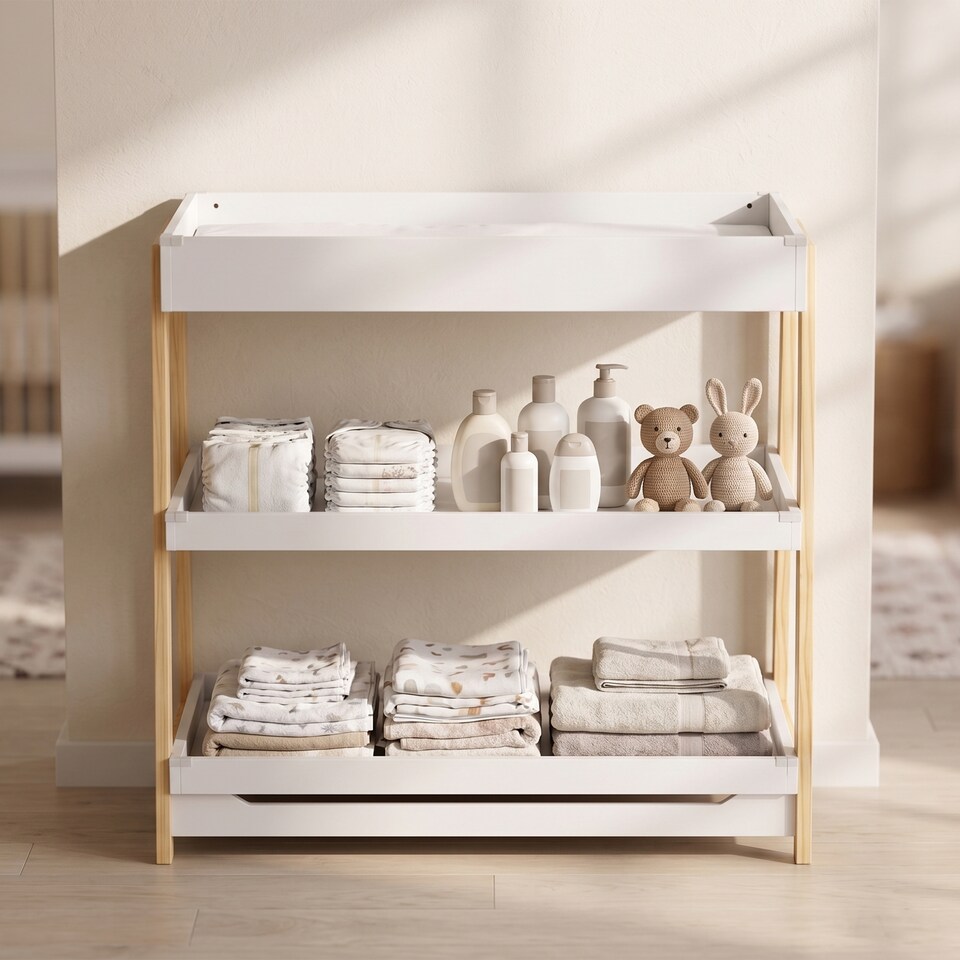 image 1 of AIYAPLAY Baby Changing Table with 2 Storage Shelves White