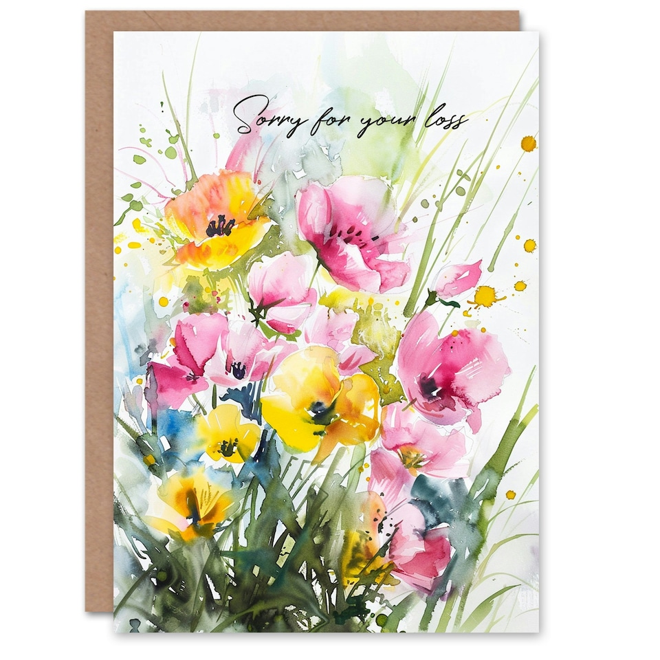 image 1 of Sorry Your Loss Watercolour Flowers Woman Sympathy Dad Card